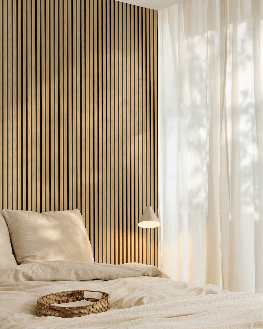 Akupanel | Akustikkpanel / trelignende, Southern Oak, svart filt, 240 x 60 cm